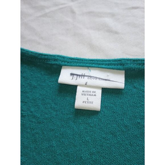 J.Jill Love Linen 100% Linen Blouse Top Cropped Teal Short sleeve Pop Over LP - Picture 3 of 5